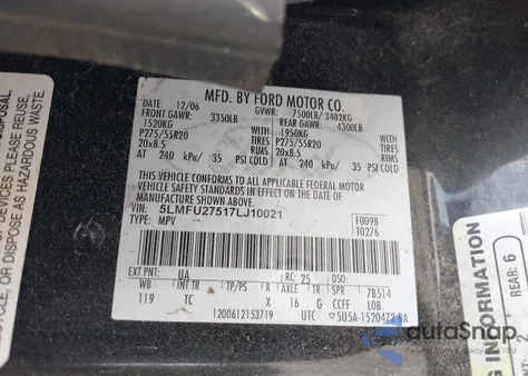 2007 Lincoln Navigator Ultimate from USA, damaged, VIN 5LMFU27517LJ10021